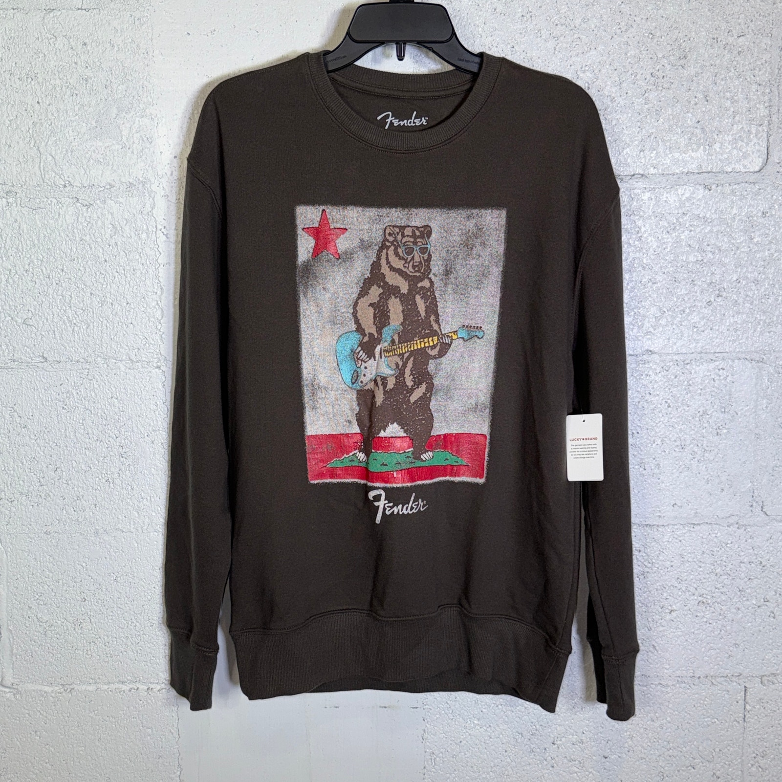 Lucky Brand Mens Fender Bear Sweatshirt Brown Small 70